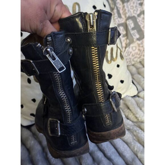 8 frye veronica black leather moto biker boot-bootie - Picture 8 of 12